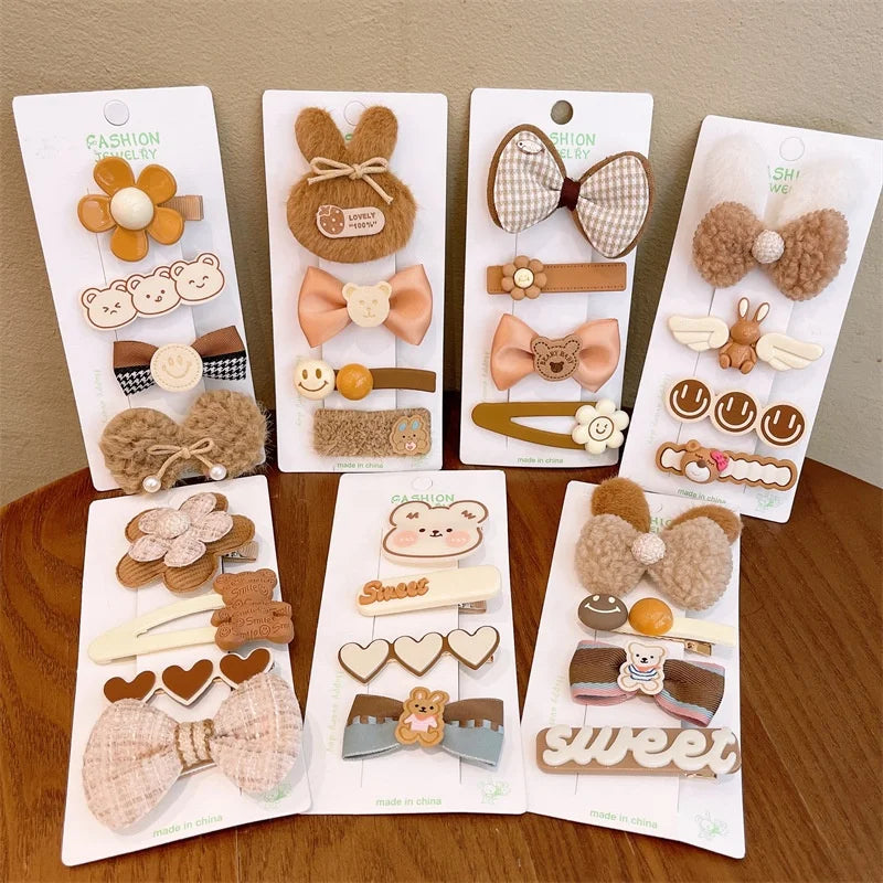Children's Hair Clip Autumn Winter Cream Coffee Color Little Girl Back of the Head Hair Clip