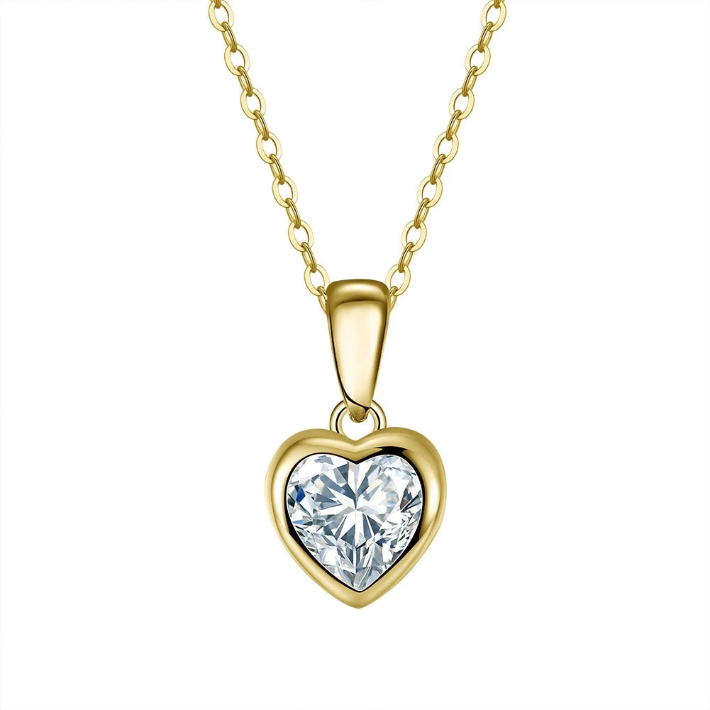 RINNTIN APN04 S925 Sterling Silver Bridal Wedding Jewelry Heart Cut Cubic Zirconia Necklace for Women