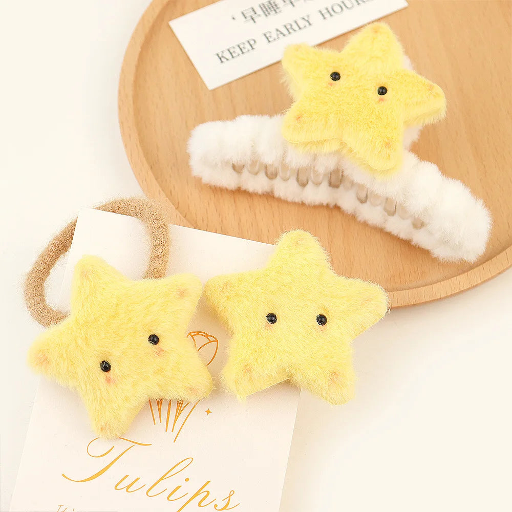 Hair Accessories Headwear Winter Fur Large Claw Clips for Thick Hair Cute Yellow Star Hair Claw Clip Women