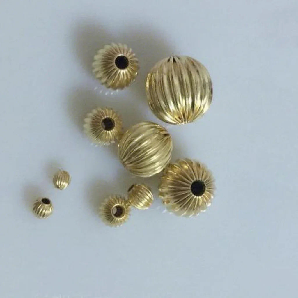 14K Gold Filled Beads Corrugated for Jewelry Making Bulk Round Beads Different Size for Choice