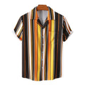 RNSHANGER Summer Mens Shirt Fashion Vertical Stripes Print Short Sleeve Social Shirts Hawaiian Lapel Button Oversized Men Shirts