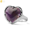 CSJA love Heart Cyrstal Ring for Women Silver Color Natural Stone Adjustable Engagement Wedding Rings G691