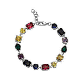 Medieval Vintage Bracelet Special-shaped Colored Diamonds Hand-set Bezel Craftsmanship Colorful Gem Brass Bracelet