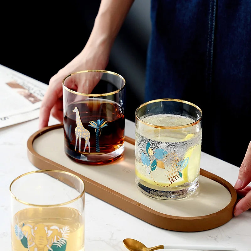 Glass Cup Drinking Animal Plant Pattern Printing Transparent Glass Cup for Coffee Tea Milk