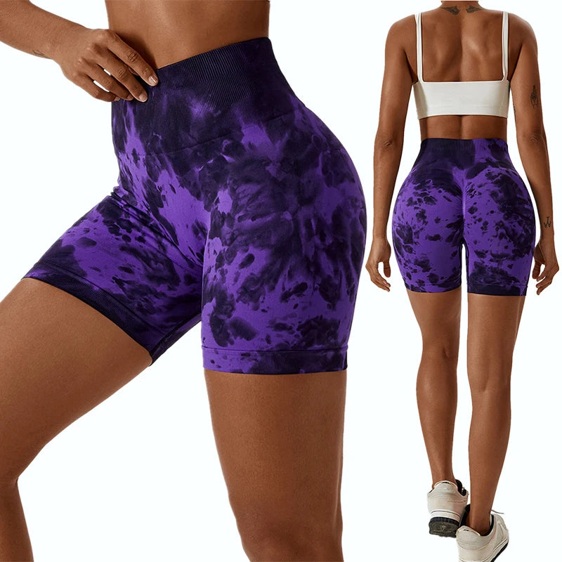 Sweat Short Tie-Dyed Seamless Gym Shorts Women Ropa Mujer Tuck Your Stomach in Sports Shorts Women's Clothing