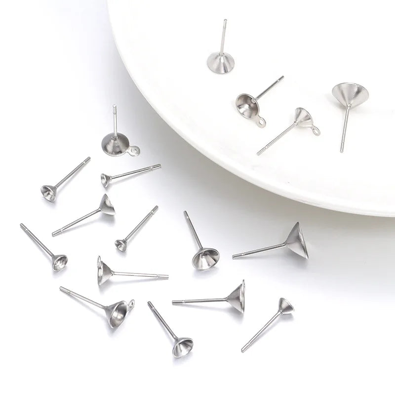1000pcs Flat Round Pad Bulk Earrings Jewelry Findings Screw Earring Post Mount Blanks Peg Pearl Cup Stud Stick Earring