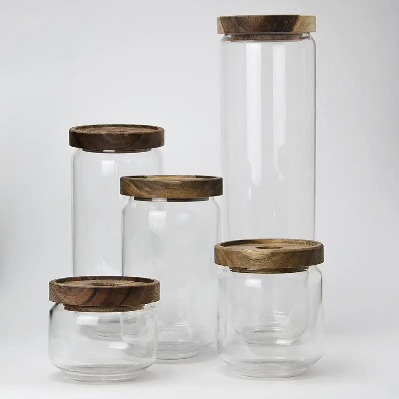 Glass Canisters for the Kitchen Glass Storage Container Jars with Airtight Acacia Lid for Coffee Beans Sugar and Spaghetti
