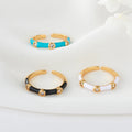 Simple White Black Green Dripping Oil 14K Gold Plated Adjustable Enamel Ring Drop Oil Brass Jewelry Rings