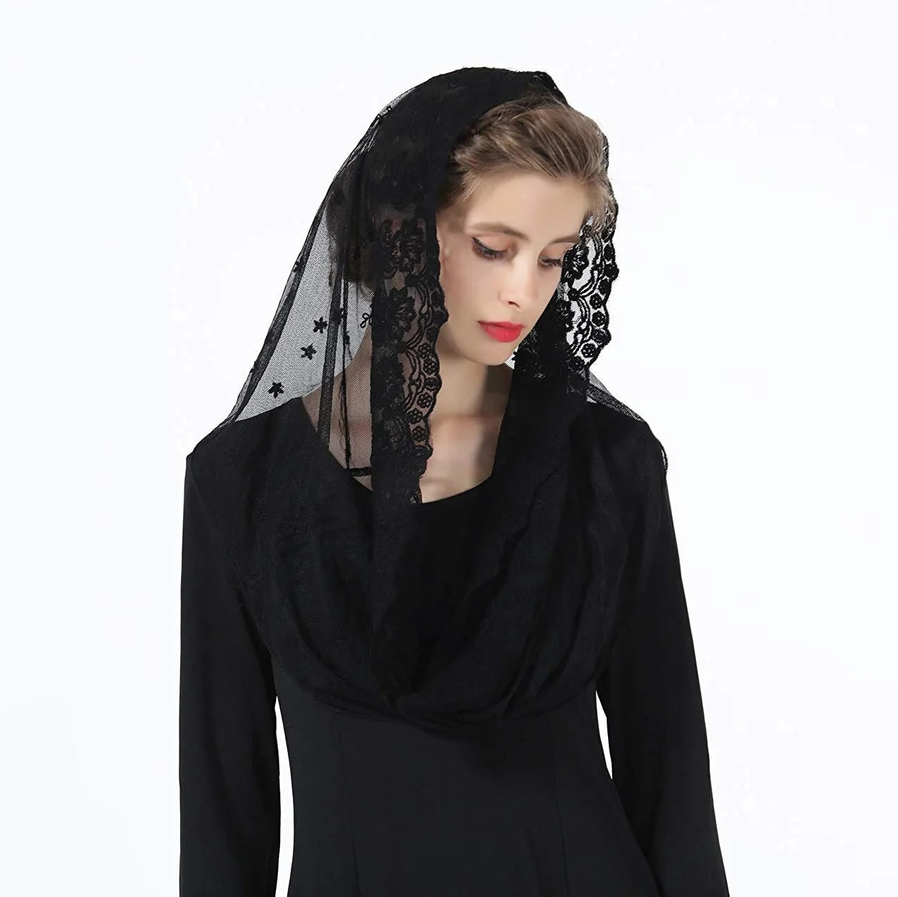 Y-Z Ladies Chapel Bridal Veil Vintage Creamy White Lace Mantilla Veil Embroidered Muslim Veil Wholesale