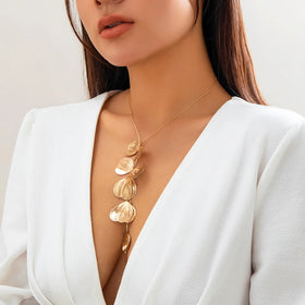 European American Niche Ginkgo Leaf Tassel Necklace Classic Silver/Gold Plated Sweet Cool Design Cross-border Retro Pull-up
