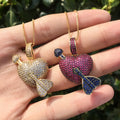 HOVANCI Hot Sale Unique Women Heart Shape Clavicle Necklace Hip Hops Colorful Zircon an Arrow Through the Heart Pendant Necklace