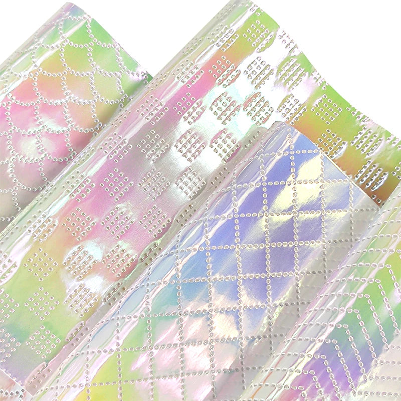 Wholesale Pink Holo Film Foiled Waterproof PU Fabric Embossed Textile Faux Leather for Garments Football Home Textile Making