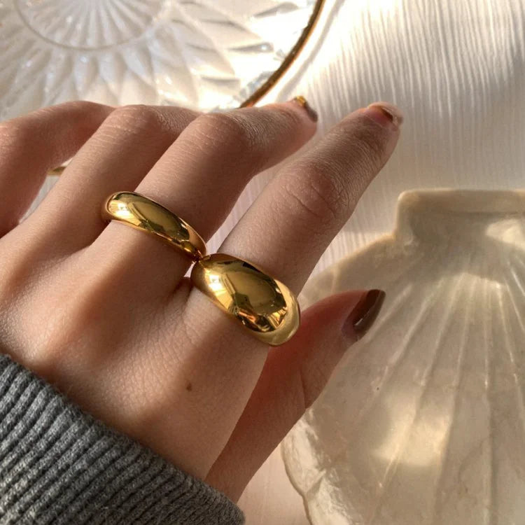 Elegant Women Jewelry Waterproof Stainless Steel PVD Plated Thick Chunky Dome Rings Statement Tarnish Free Engraved Ring Women