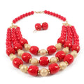 Fashion Versatile Acrylic Beads Multilayer Orange Large Size Gold Plated Short Necklace Jewelry Set Wholesalers