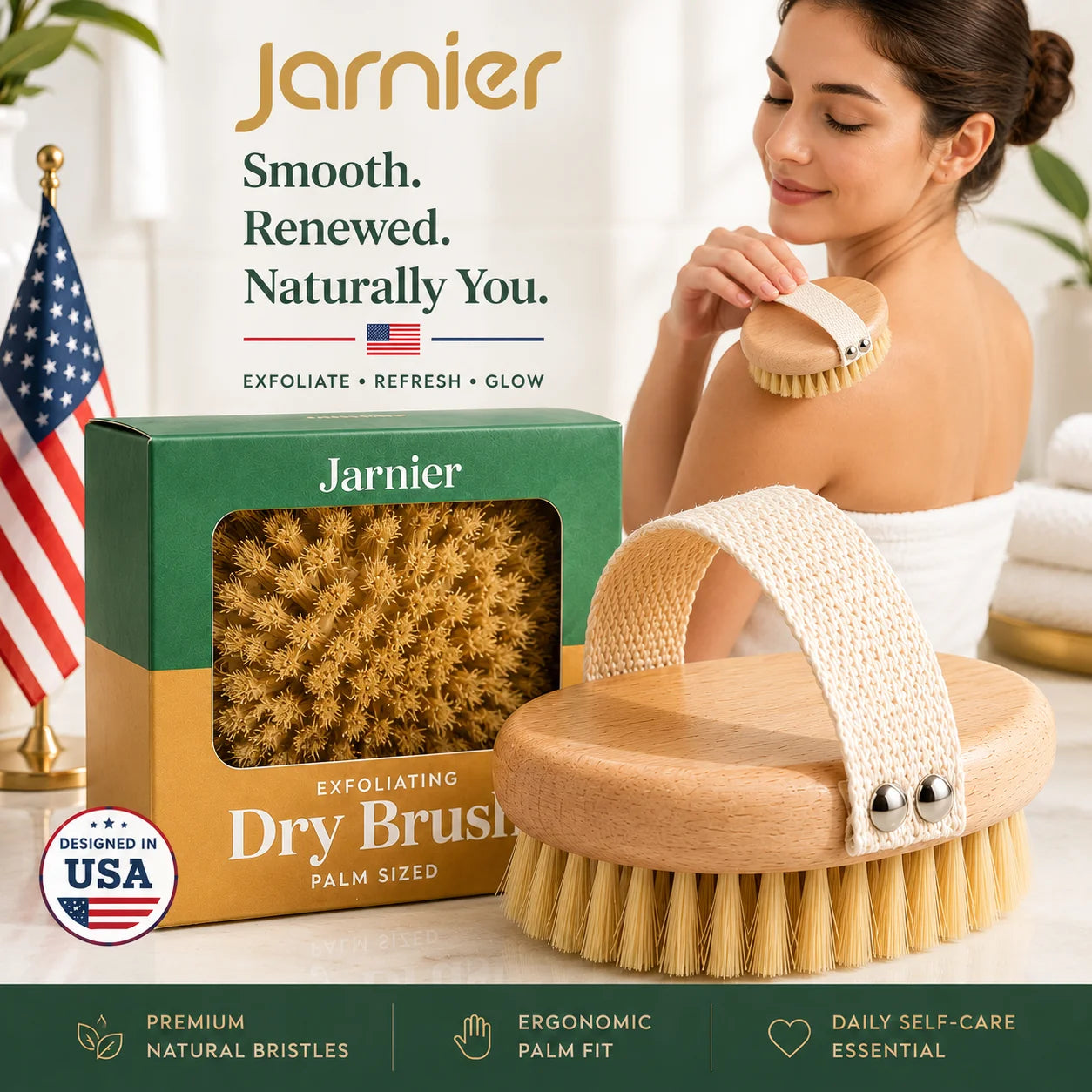 Jarnier Custom Logo 100 Natural Vegan Sisal Bristle Bamboo Wooden Handle Exfoliating Wet Dry Body Brush for Shower Massage