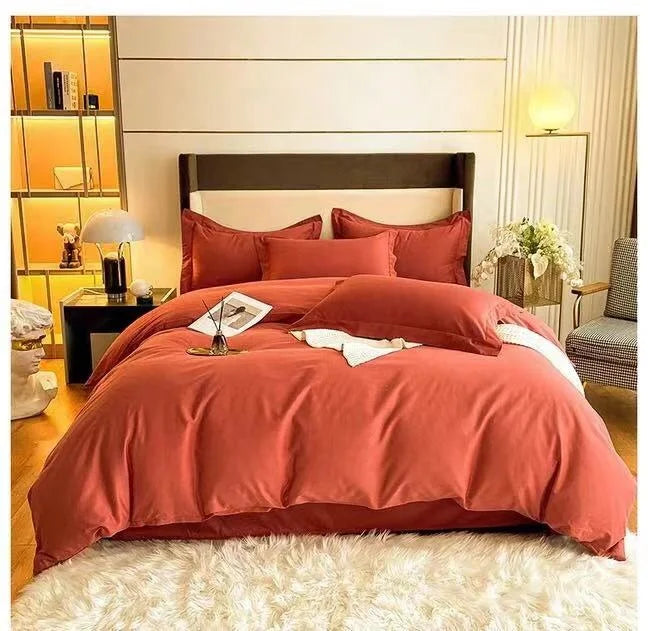 Wholesale Luxury Soft Colorful Solid Polyester Filled 4-Piece Duvet Cover and Pillowcases Set for Bedroom Use American Style