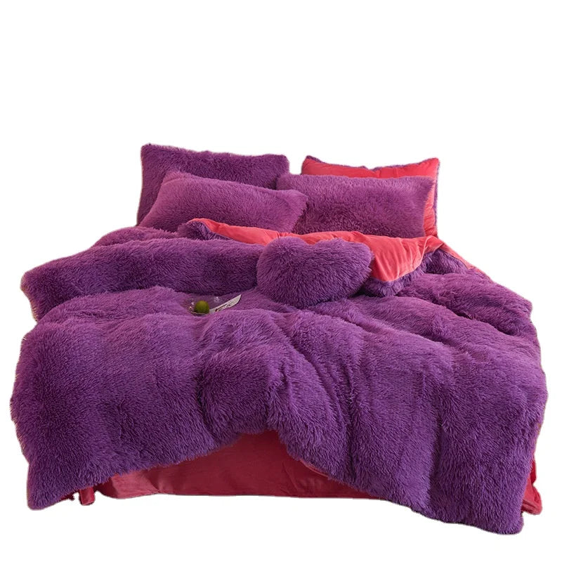 IDOTEX Velvet Fluffy Bedding Duvet Cover Set Down Comforter Quilt Cover Bed Sheet Adult Opp Bag Modern Solid Uhamho Faux Fur Ido