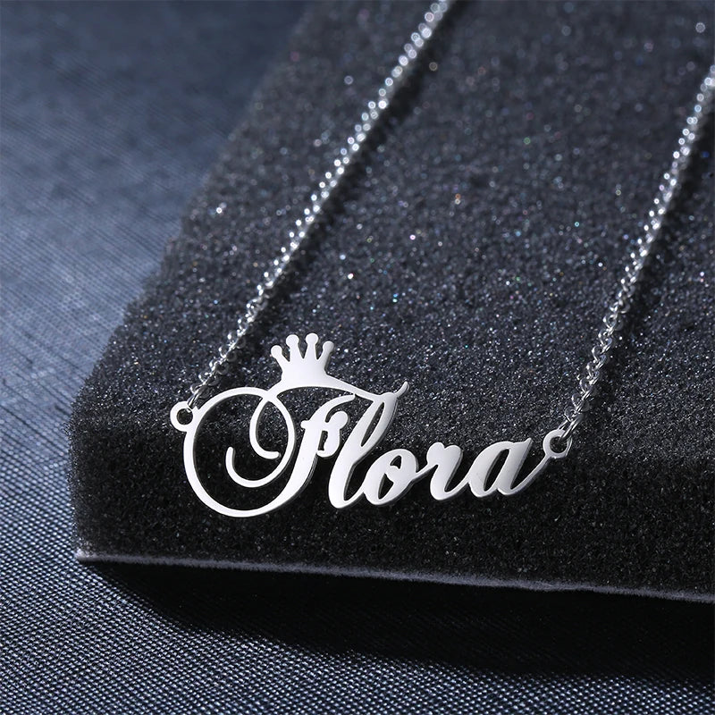 Custom Nameplate Crown Chosen Necklace Trendy Stainless Steel  Plated Link Weddings Engagements Parties Anniversaries