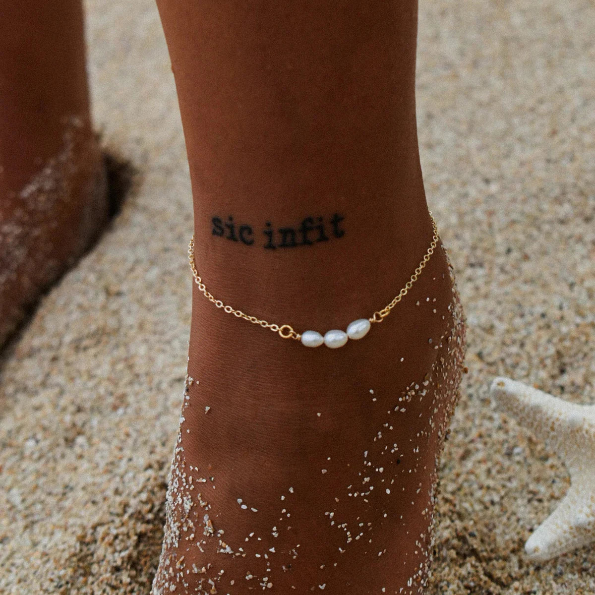 J&D 18K PVD Gold Plating  Stainless Steel Fine Chain Beach Jewelry Seashell  Charm Freshwater Pearl Anklet