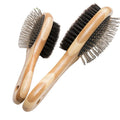 BOOMHOME Eco-friendly Safe Wood Double Sided Oval Shape Pet Brush for Dogs & Cats Hair Removal