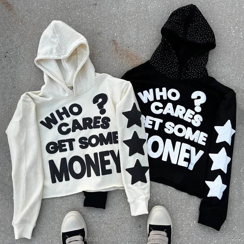 New Design Wholesale Embroidered Letter Printed Cotton Casual Y2K Hip Hop Acid Wash Street Cut Rhinestone Oversized Long Sleeve