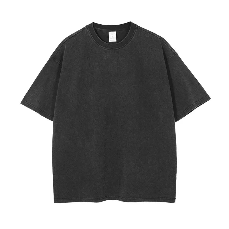 Heavyweight Men Acid Washed T Shirt Streetwear Black Stone Retro 100% Cotton Blank T Shirts  Custom Oversized Vintage T-Shirt