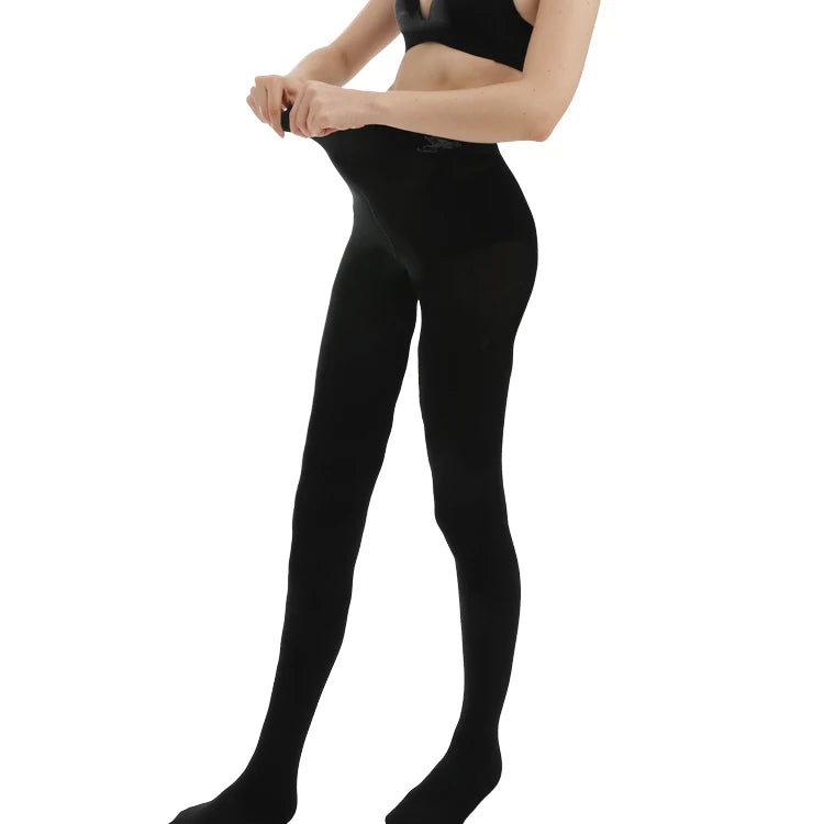 Daily Versatile Black High Waist Tight Knitted Warm Leggings Slimming High Elastic Fleece-Lined Pantyhose for Women