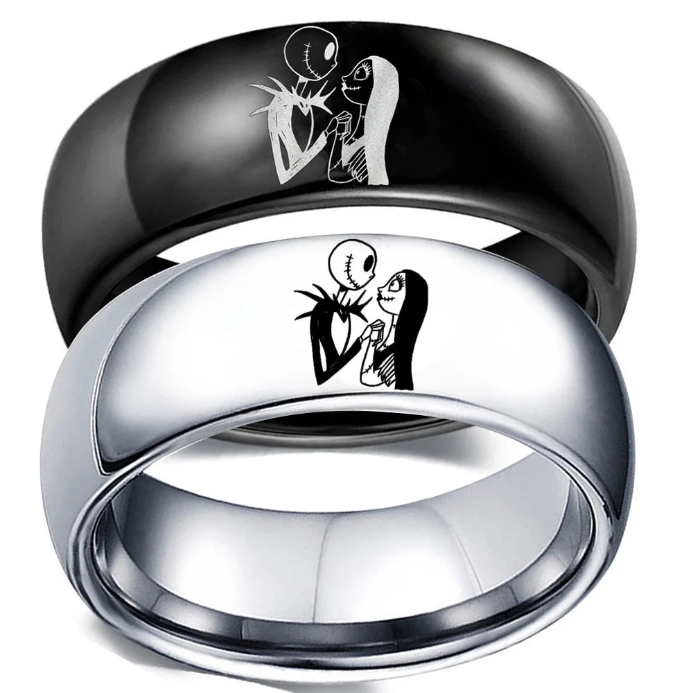 Jack Sally Customizable Couple Ring Fashionable Hip Hop Style Personalized Wedding Gift Birthday Logo Stainless Steel Hand