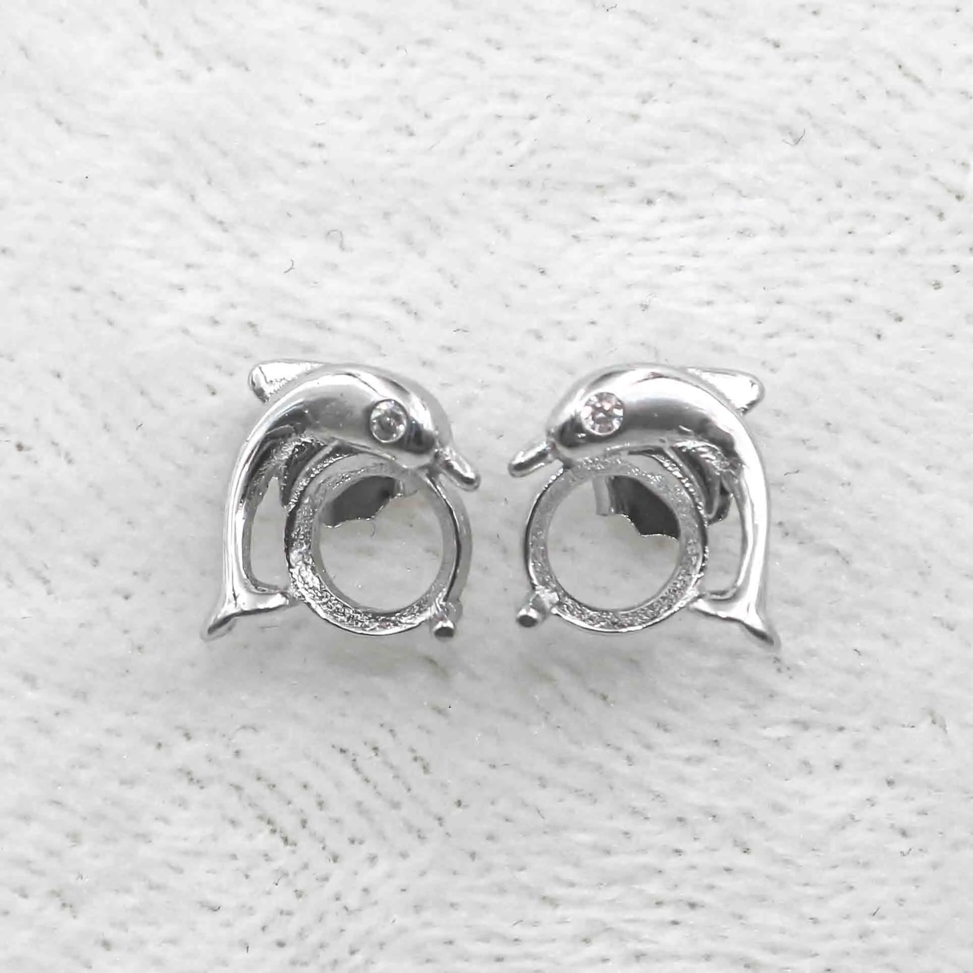 Sterling Silver 6*6mm Semi Mount Stud Earrings Empty Support Blank Claws Setting S925 Base Without Center Stone for DIY Inlay