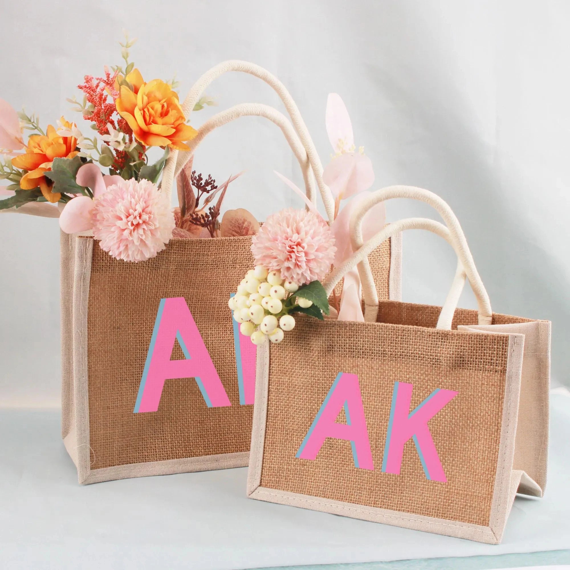 Vintage Jute Tote Bag Women's Beach Shopping Handbag Portable Handle Eco-Friendly Gift Bag Wedding Customizable Multiple Sizes