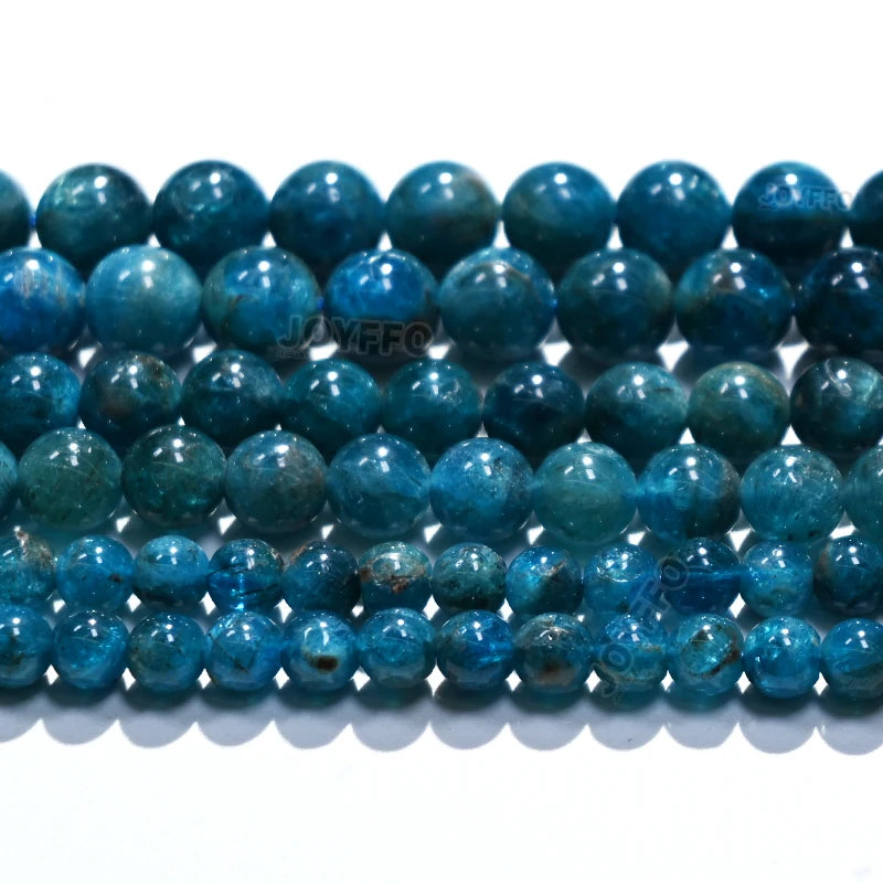 1 Strand Natural Stone Beads Blue Apatite Polished Round Smooth Gemstone Beads for Jewelry Making