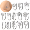Fashion Brass Zircon Flower Star Nose Cuff Studs Plum Heart Moon Ear Clips Fake Piercing Women Girls Engagement Wedding