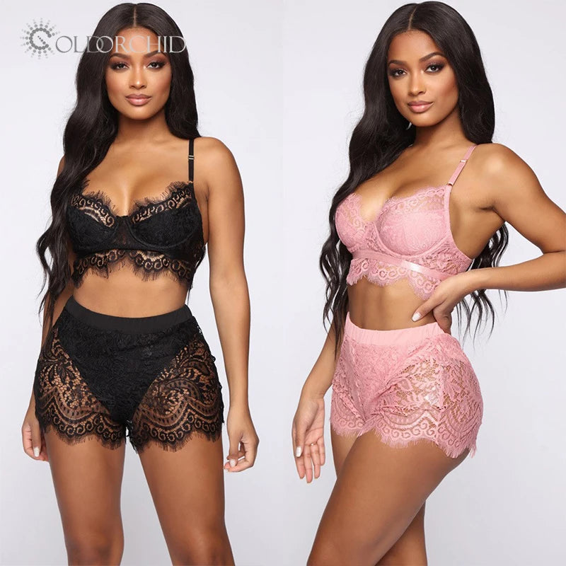 Wholesale Women's Honeymoon Sexy Nightie Lingerie See Lace Panties Intricate Hollow Decoration 3D Embroidery Medium Control