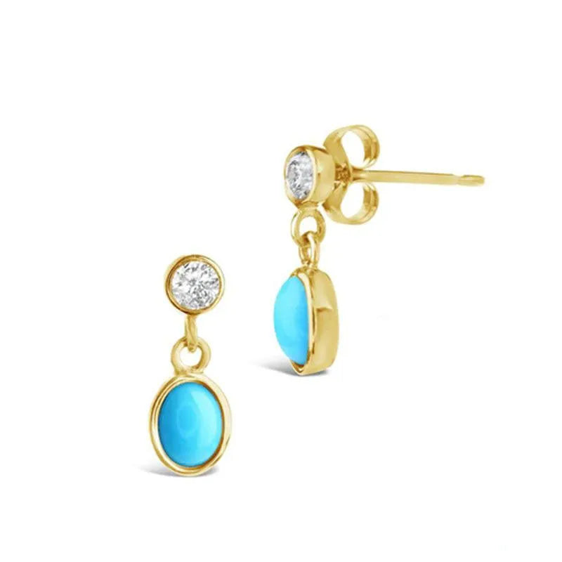 European American New S925 Sterling Silver Turquoise Diamond Earring Jewelry for Women