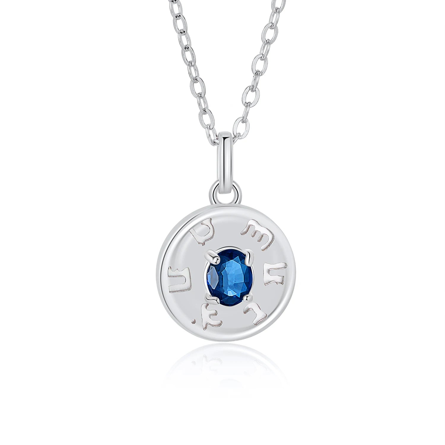 YBO Custom 925 Sterling Silver Round Pendant Necklace Trendy Natural Gemstone Sapphire Letter Engraving for Weddings Parties