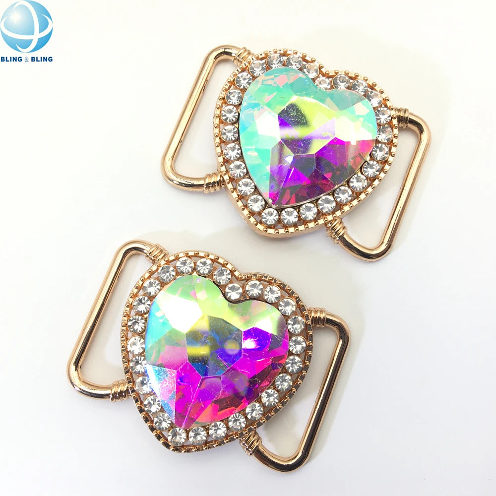 Popular Heart Bikini Buckle with Shiny Glass Crystal Customize Different Rhinestone Color for Women Swimwear