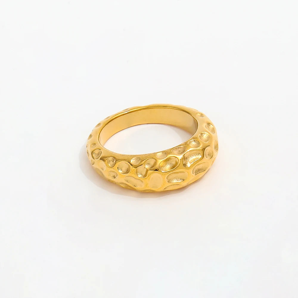 Fenny 18K Gold Plated Ready to Ship Tarnish Free Retro Rough Hammered Ring Trendy for Women Stainless Steel Wholesale Jewelry