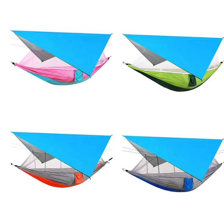 Lightweight Nylon Hammock with Rain Fly Tarp and Mosquito Net 290x140cm Waterproof Portable for Camping Backpacking Beach Travel