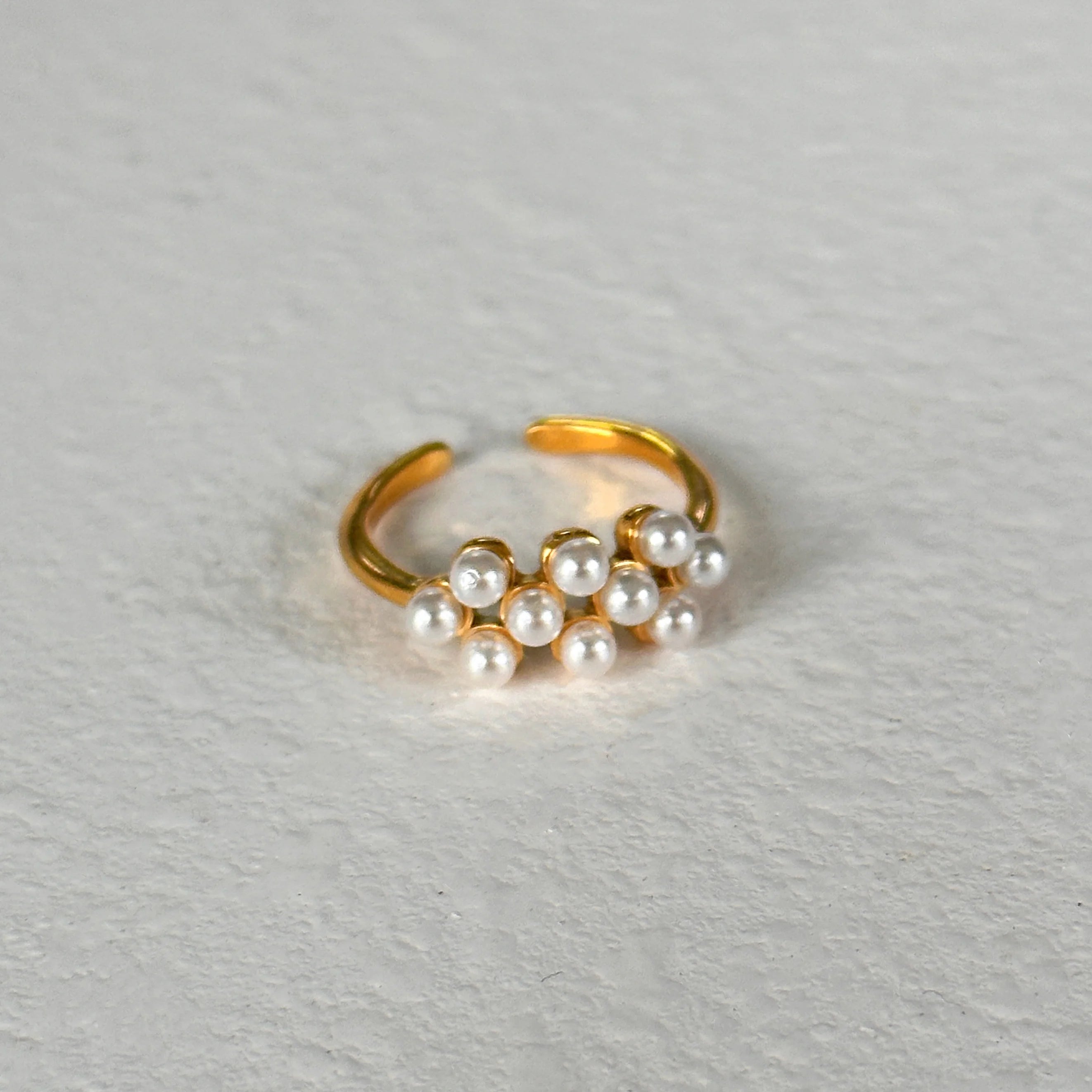 Dazan Autumn Winter New Ins Trendy 18k Pvd Gold Plated Stainless Steel Polished Natural Pearl Coral Design Open Ring