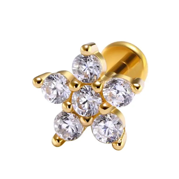 Eternal Metal  14K Yellow Gold Flower Internal Thread Labret  Piercing Jewelry