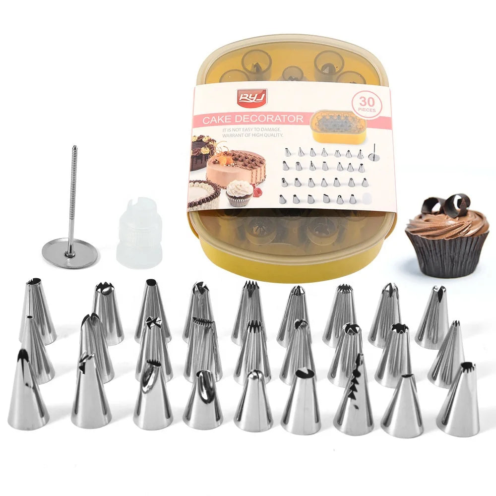 27 Piece Eco-Friendly Stainless Steel Cake Decorating Mouth Set Full Boxed Cake Decorating Baking Supplies Tools for Cupcakes
