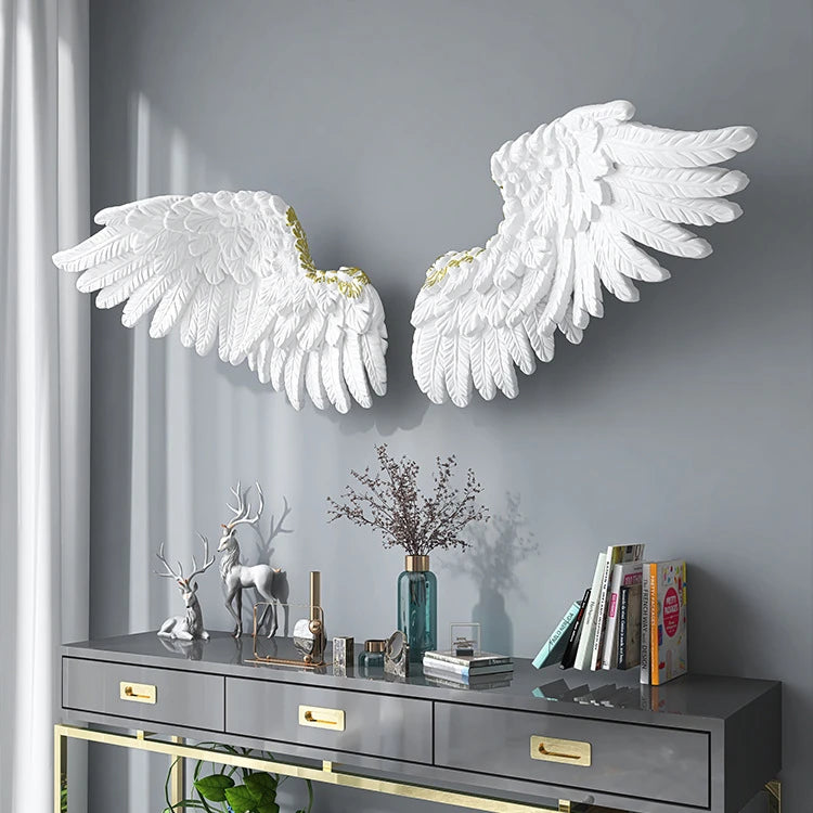 Living Room Sofa TV Background Wall Decoration Pendant Resin White Wing Sculpture Home Wall Decor Wings