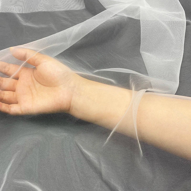 63" White in Stock 100% Nylon Lightweight High Elastic Transparent Tulle Mesh Fabric for Girls Dress Air Filter