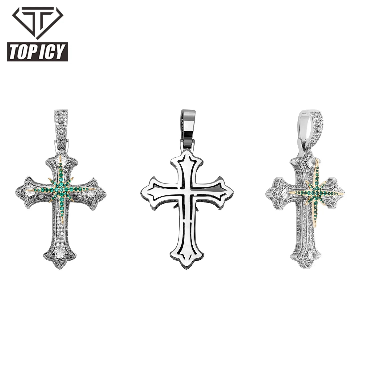 Icy Cross Pendant Necklace 18K Gold Plated Meteor Rotating Star Design Chic Classical Style for Weddings Parties Zircon