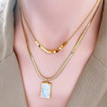 Vintage Engagement Anniversary Wedding Party Square Clavicle Chain Titanium Plated Alloy Women's Jewelry Set Trendy Double Layer