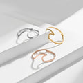 Moge Jewelry Ladies Minimalist 1MM Stainless Steel Wave Ring Rose Gold Plated Tail Resizable Rings Women