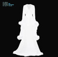 White 8196 Silk Full Sleeve Bridal Robe Stock Bridesmaid With One Sleeve for Bride Wedding Party Feather Floor Length Bath Robe