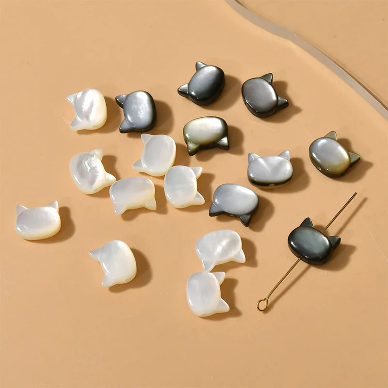 Natural Shell Beads Black and White Small cat Head Straight Hole Beads for DIY Bracelet Necklace Accessories Making