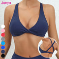Summer New Thin Straps Sexy Padded Cross Back Open Back Sports Gym Fitness Wear Workout Soft Nude Feeling Women Yoga Bra Top