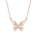 Rose Gold Plated 925 Sterling Silver Butterfly Zirconia Accent Necklace Hollow Out Design for Women's Weddings Anniversaries